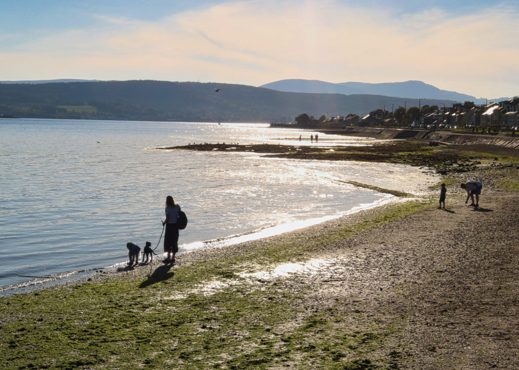 Beach, Helensburgh - woman with child and dog
