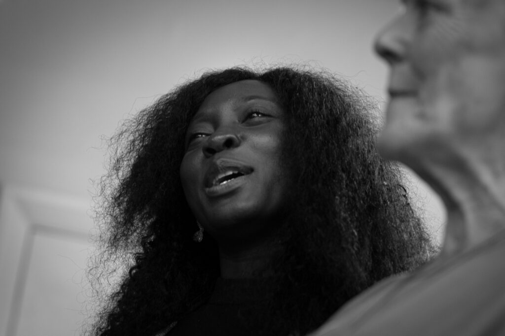 Participant at community singing event in Thirsk, North Yorkshire