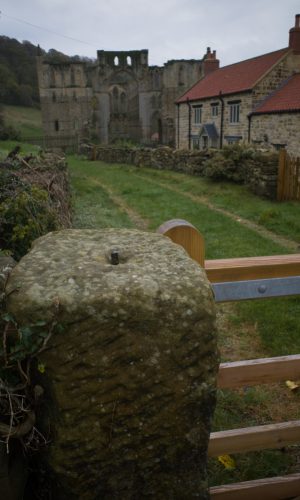 Rievaulx Abbey and stone cottages